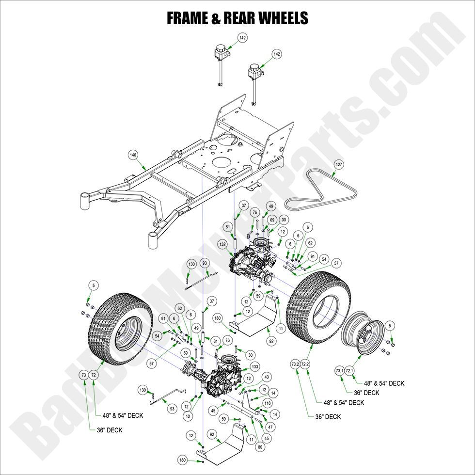 3255 - Bad Boy Mower Parts Lookup > 2023 > Walk Behind > Frame & Rear Wheel